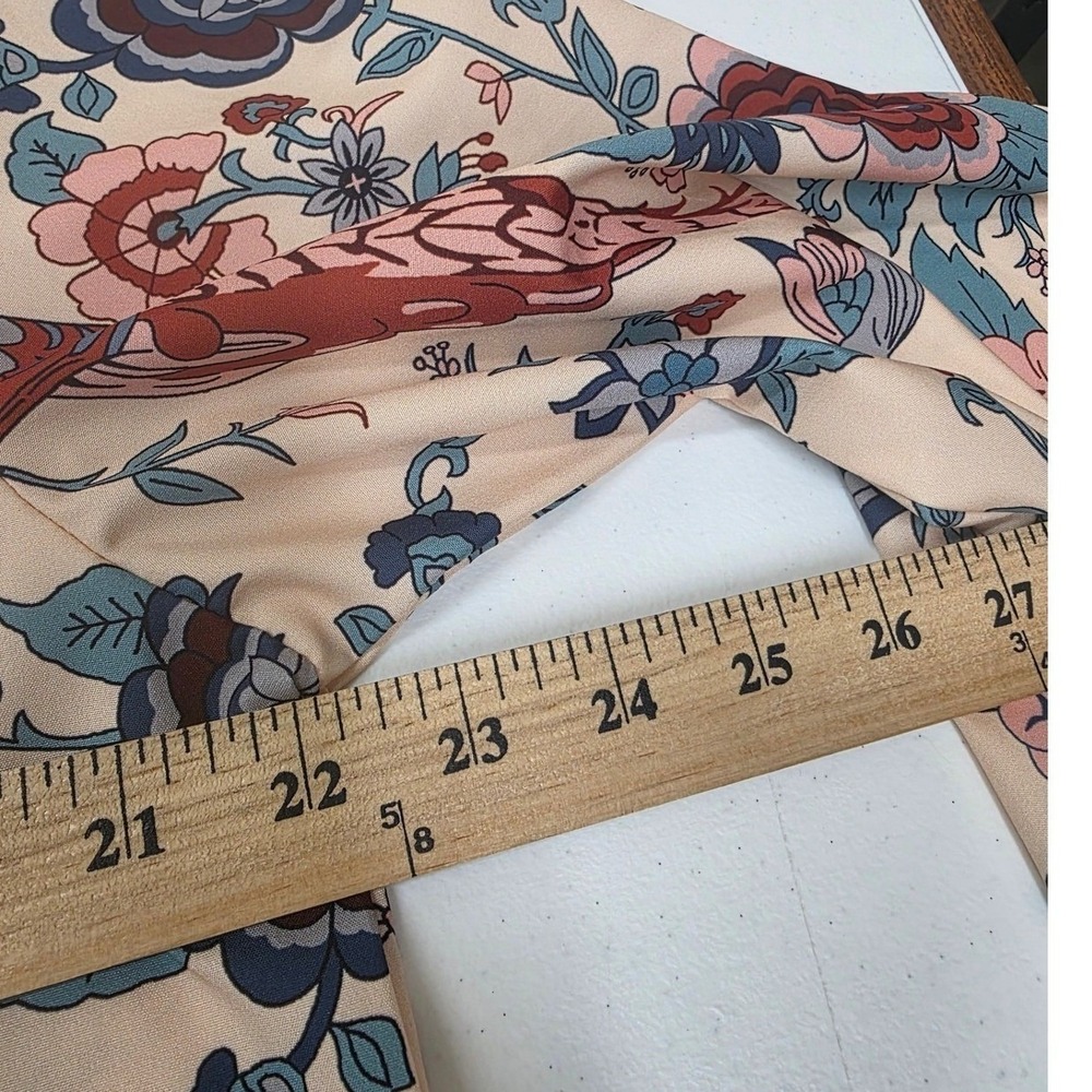 Boho Floral Bird Print Blouse XL Mock Neck Bell Sleeve Peacock Pattern Top - Picture 6 of 8